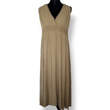 Forever 21 Gauze Maxi Halter Dress Size 1X Olive Green Tassels Boho Festival