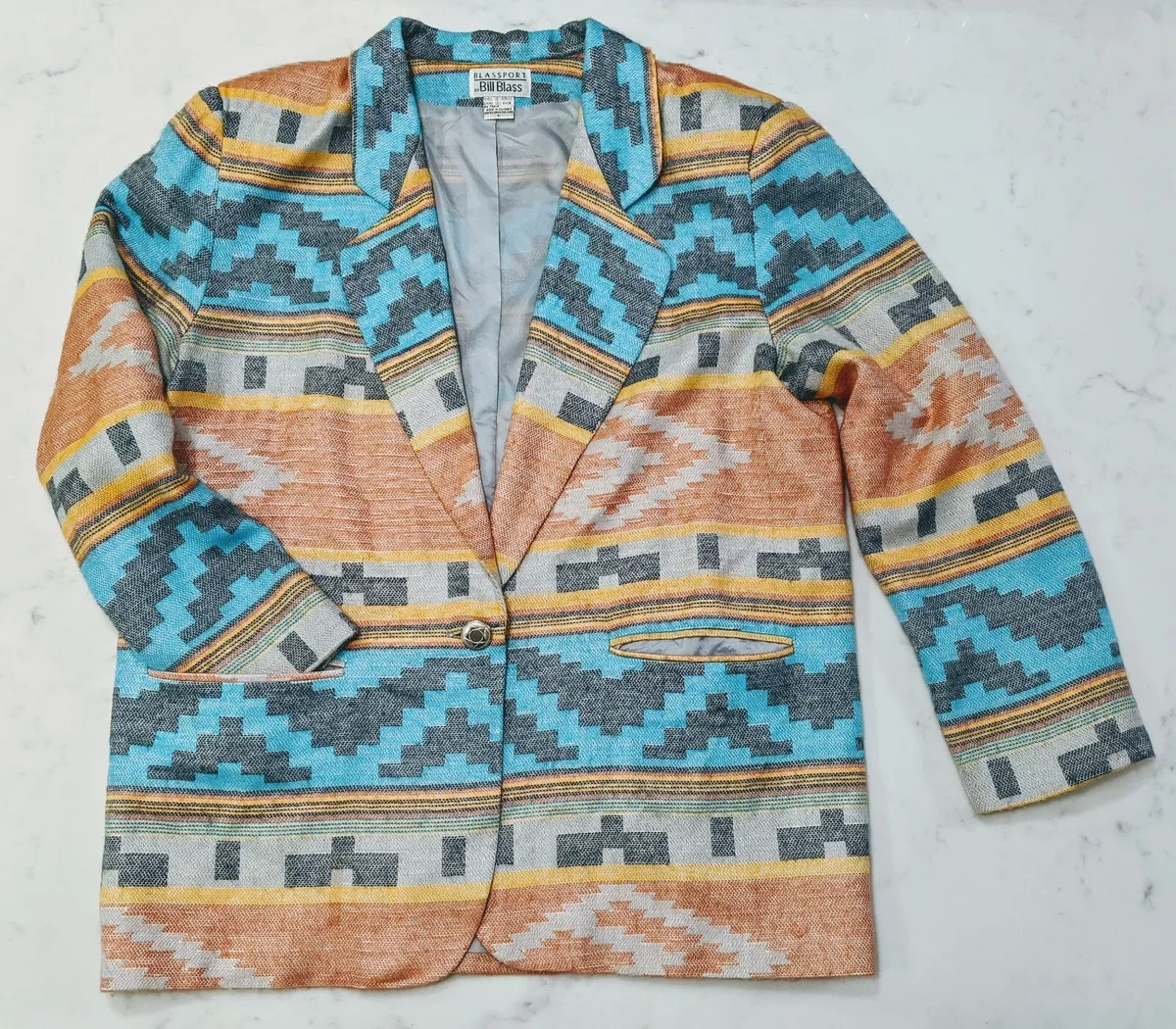 Bill Blass Blassport - Vintage Blazer Suit Jacket Southwest Geometric - Womens L