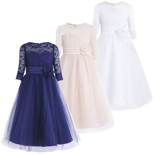 Kids Flower Girls Dress Lace Half Sleeve Bridesmaid Dress Formal Prom Ball Gown - Bild 1 von 23