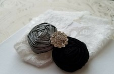 Black/Gray Toss Bridal Garter Rhinestones Wedding Garter Handmade Rosettes