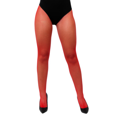 ADULT RED NEON FISHNET TIGHTS MESH STOCKINGS 80S 90S ACCESSORY