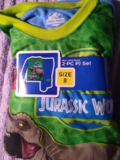 New Boys Jurassic World Dinosaur Flannel Pajamas 2 piece Sleep wear Set Size 8