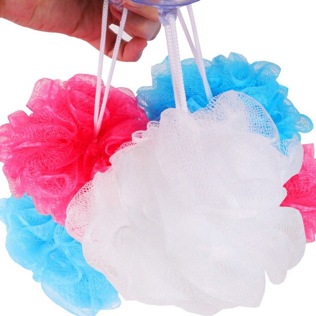 5x Exfoliating Shower Loofahs With Suction Cup Coloured Hang Hook