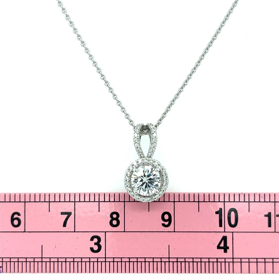 НАТУРАЛЬНЫЙ КРУГЛЫЙ БЛЕСТЯЩИЙ КУЛОН С БРИЛЛИАНТОМ HALO КОМПЛЕКТ В 18K БЕЛОЕ ЗОЛОТО - Изображение 2 из 4