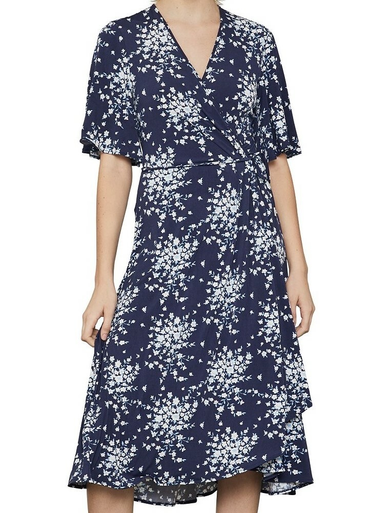 NWT $178 BCBG MAXAZRIA Matte Jersey Wrap Dress Pacific Blue Floral XXS XS S
