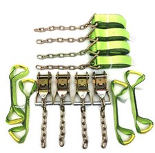 8 Point Tie Down Kit Hi-viz Green Straps Wchain Ends Rollback Flatbed Tow Truck