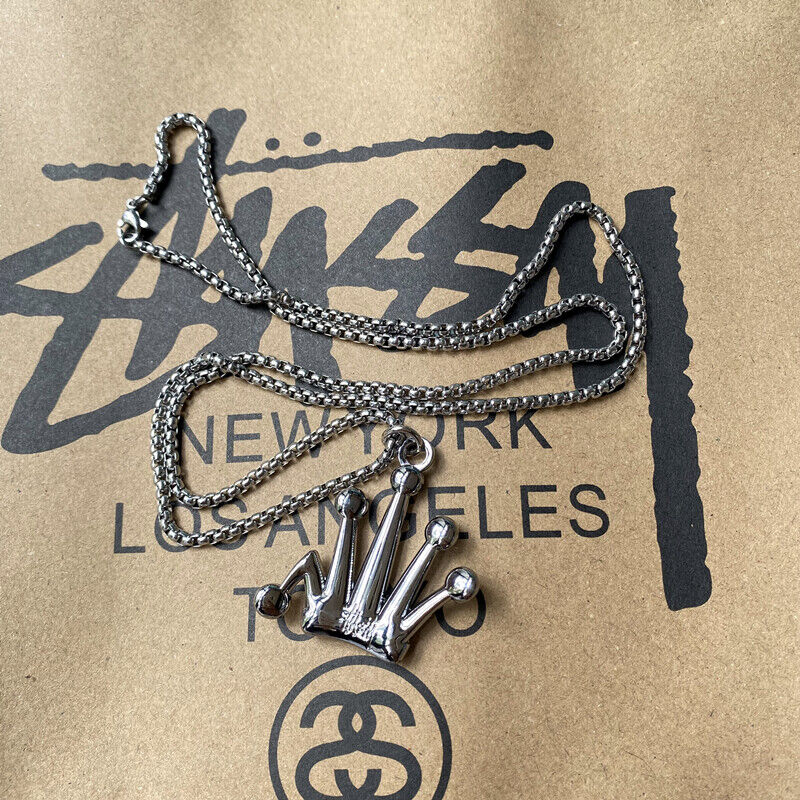 Stussy Metal Bent Crown Pendant Necklace Accessories Pendant Stussy Metal Bent Crown Pendant Necklace Accessories Pendant