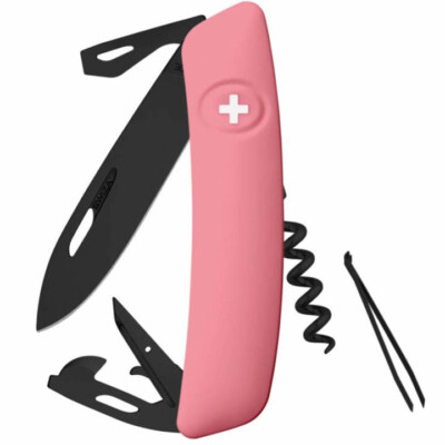Swiza Knife Multi-Tool Authentic Swiss Knife Pink Handle All Black Blades D03