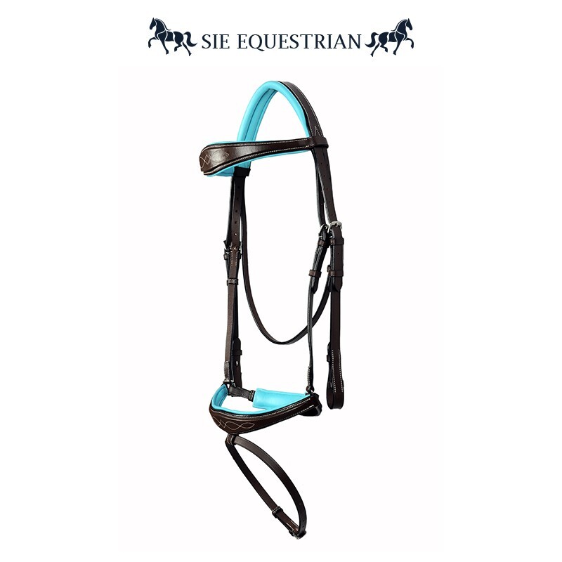 SIE Teal Padded Fancy Stitch Anatomic Classic Leather Show Horse Bridle