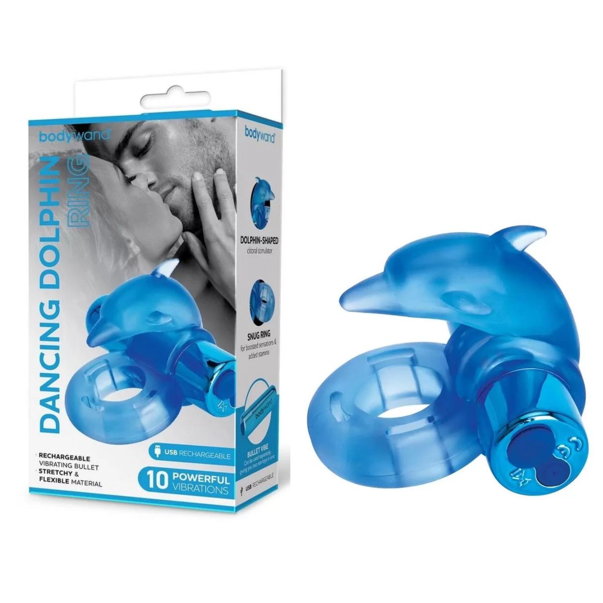 Rechargeable Bullet Dancing Dolphin Cock Ring Multi-Speed Penis Sex  Vibrator