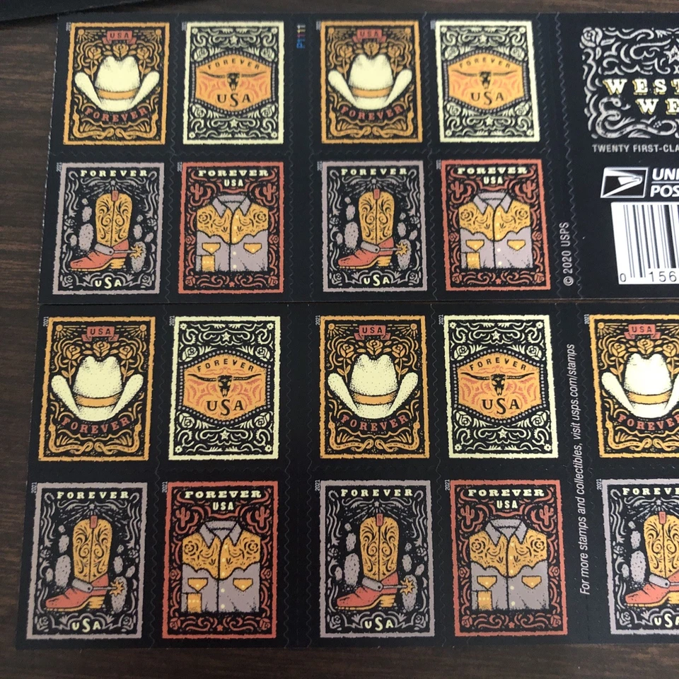 USPS Stamps 5615-18 Booklet of 20 Plate# P1111 MNH - Western Wear - Image 3 of 4