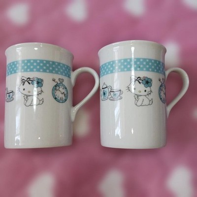 Sanrio Hello Kitty Mug Set 2pc, Ceramic, White/Blue, Dot Band, Heisei Retro