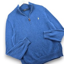 Polo Ralph Lauren Mens Large Blue 100 Cotton Quarter Zip Pullover Sweater Pony