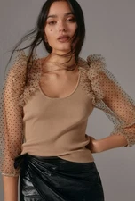 Anthropology Dolan Sheer-Sleeve Sweater Top Size MP