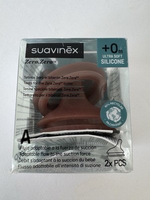 Suavinex Zero.Zero Slow Flow Asymmetrical Silicone Nipple, 2 Pack (0m+), Ultra S