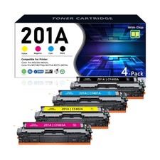 201A Black, Cyan, Magenta, Yellow Toner Cartridges 4 Pack Replacement for HP ...