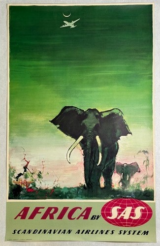Original Africa by SAS 1960 Otto Nielsen Scandinavian Airlines Vintage Poster