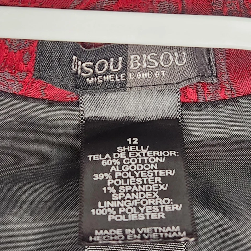 Bisou Bisou 外套女式 12 红色黑色佩斯利提花 Longline Michele Bohbot — 第 4/4 张图片