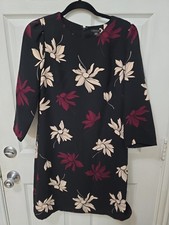 Ann Taylor Black Shift Dress With Burgundy And Cream Floral Print Size 8