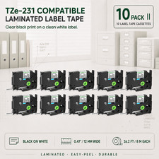10× Compatible Brother P-Touch TZ-231 TZe-231 12mm Label Tape Black/White PTD210