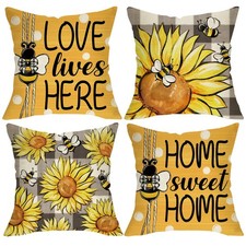 Spring Summer Sunflower Decorative Throw Pillow Covers 18 x 18 Set of 4, Yell...