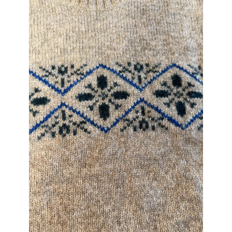 Pendleton Men's 100% Wool Sweater Fair Isle Nordic Snowflake Tan Blue L Warm - Image 4 of 4