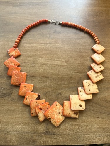 🧡Chunky Orange Stone Statement Necklace Beaded Boho Ethnic Artisan Festival