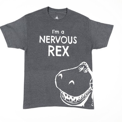 Disney Parks Toy Story I'm A Nervous Rex Large Gray T-Shirt Soft Cotton NEW nerd