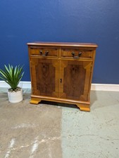 Vintage Burr Yew Wood Two Drawer & Cupboard Hall Sideboard Regency Reproduction