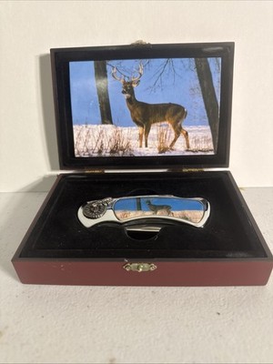 Vintage Franklin Mint Pocket Knife with 10 Point Buck/Deer With