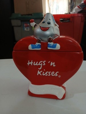 Hershey Hugs & Kisses Ceramic Candy Jar Vintage Collectible With Lid 8'' RedHeart