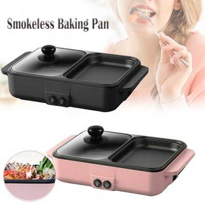2 in 1 Electric Hot Pot Camping Barbecue Grill Non-Stick Smokeless Baking Pan