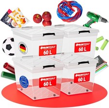 ATHLON TOOLS 4×60 L Boxen mit Deckel, transparent, stapelbar, lebensmittelecht