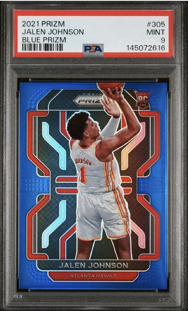 2021 Panini Prizm #305 JALEN JOHNSON Blue /199 PSA 9 MINT Hawks ROOKIE