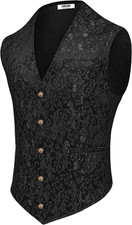 Men'S Paisley Vests Victorian Steampunk Gothic Suit Vest Slim Fit V-Neck Tuxedo
