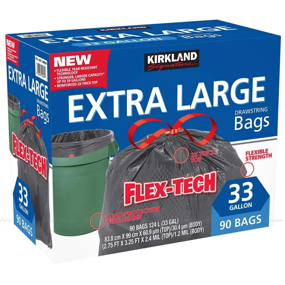 Bolsa de basura Kirkland Signature Flex-tech 33 galones, 90 unidades, 1 unidad Foto 2 de 4