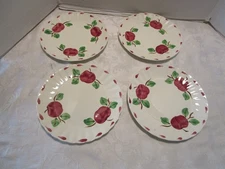 Vintage Blue Ridge 4-Plates BEADED 3-APPLE Hand painted  9.25" W 1940's