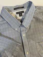 Eddie Bauer Relaxed Fit Wrinkle Free Short Sleeve Button Up Mens 3XL Blue Plaid