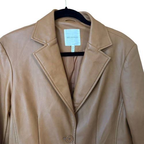 Avec Les Filles Women’s Medium Vegan Leather Cold Weather Shirt Jacket Camel - Picture 2 of 11