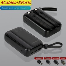 Portable Power Bank 200000mAh Fast Charging Battery with 4 Built in Cables Black