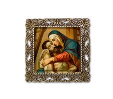 Jesus off the cross with Mary Religious Handmade Square Glass BROOCH pin Jewelry