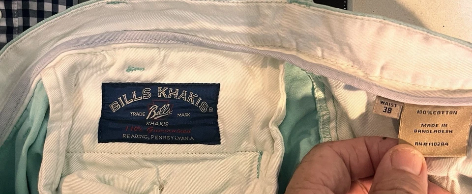 Bills Khakis 短裤男式 W38 浅绿色棉斜纹休闲 Chino 孟加拉国 — 第 3/4 张图片