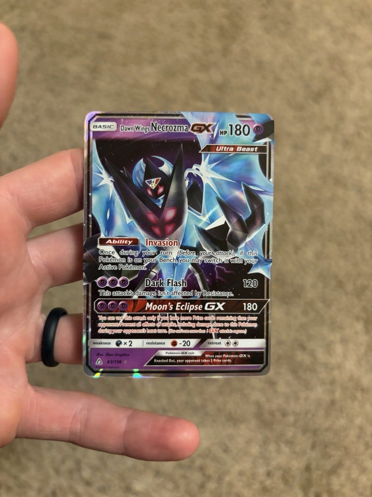 Pokemon TCG Dawn Wings Necrozma GX 63/156 Ultra Prism Ultra Rare Holo NM