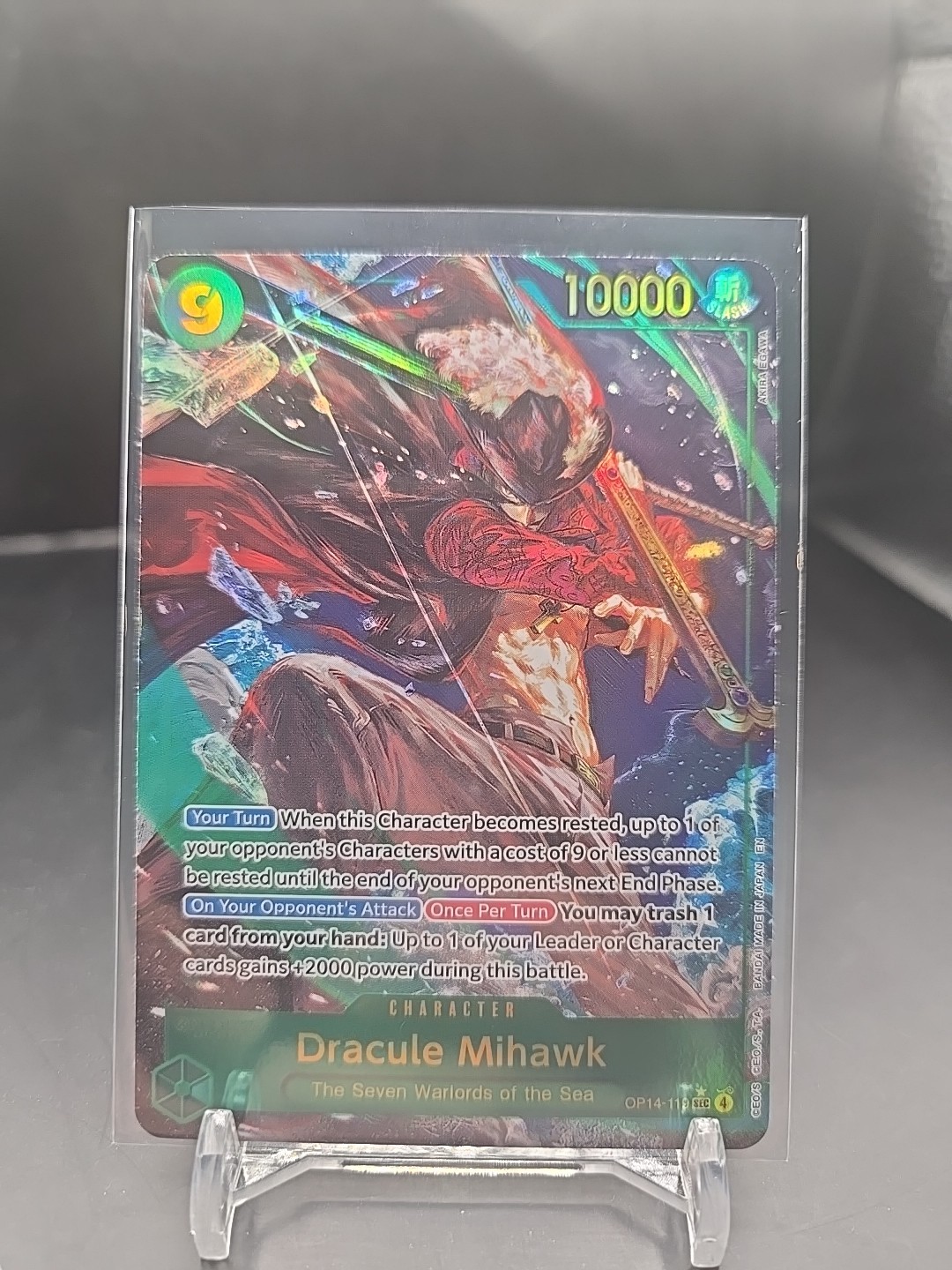 English One Piece Dracule Mihawk SEC Alt Art OP14-119 The Azure Sea's Seven MINT