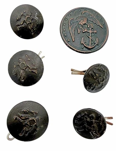 Lot of 6 Antique Military Uniform Buttons US Marine Corp Civil War Era Waterbury