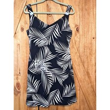 Slinky Stretch Tropical Palms Lined Mini Dress Womens M Black Mini V-Neck #777