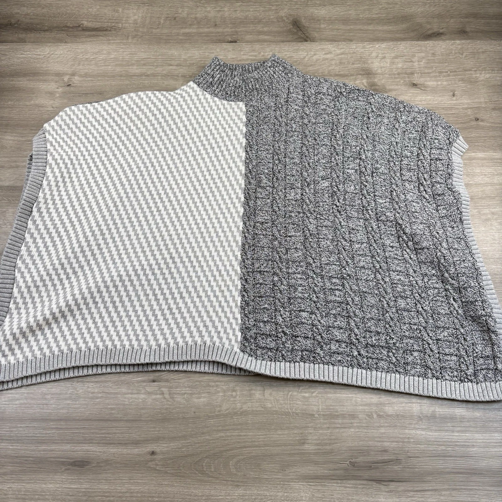 Chico's Poncho Pullover Sweater Cable Knit Mock Neck Gray Women's O/S One Size