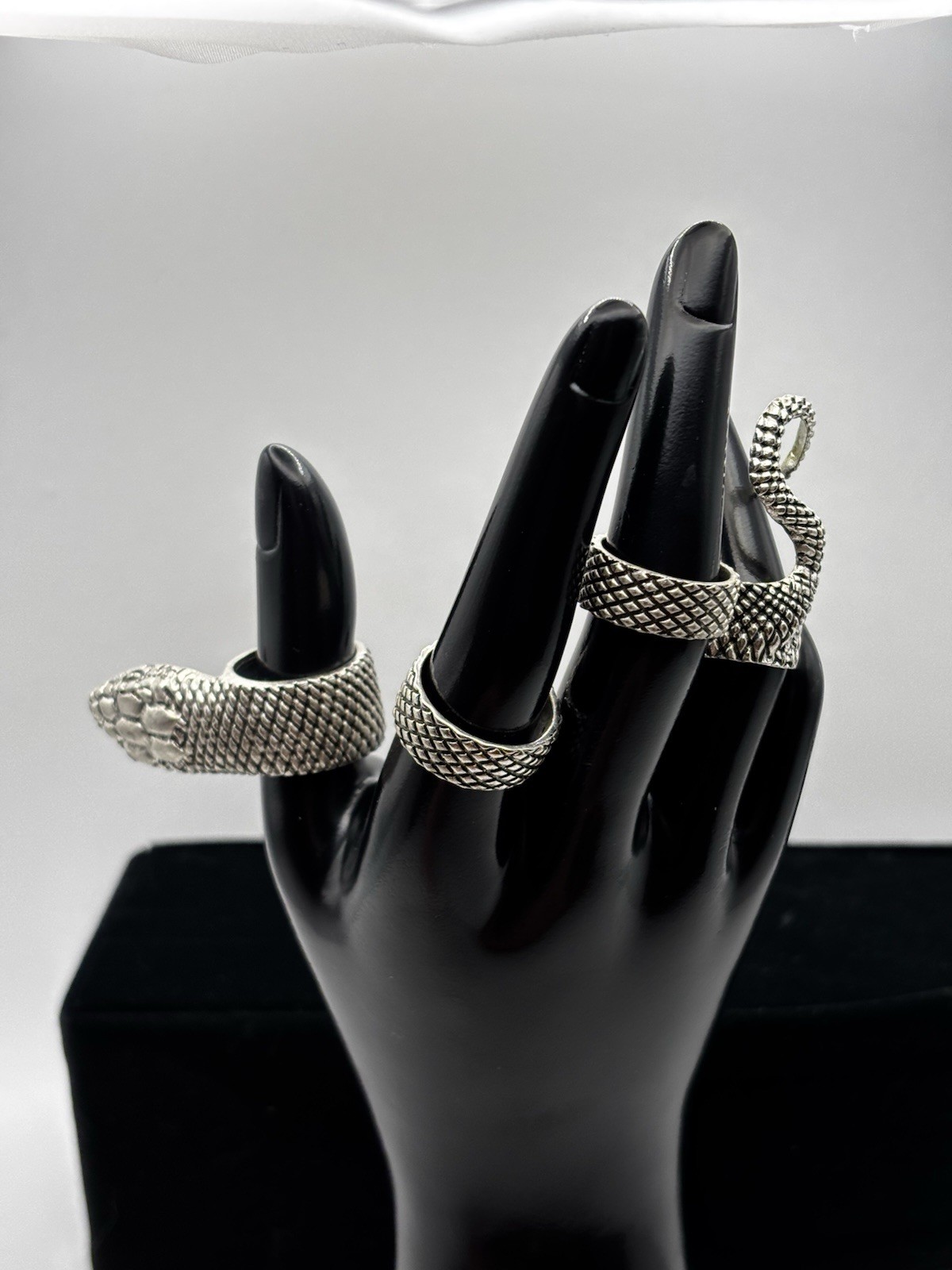 4 Piece Silver Snake Ring Set Stackable Boho Serp… - image 10