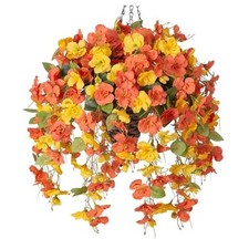  Artificial Fake Hanging Flowers Plants Baskets for Outdoor Yelloworange