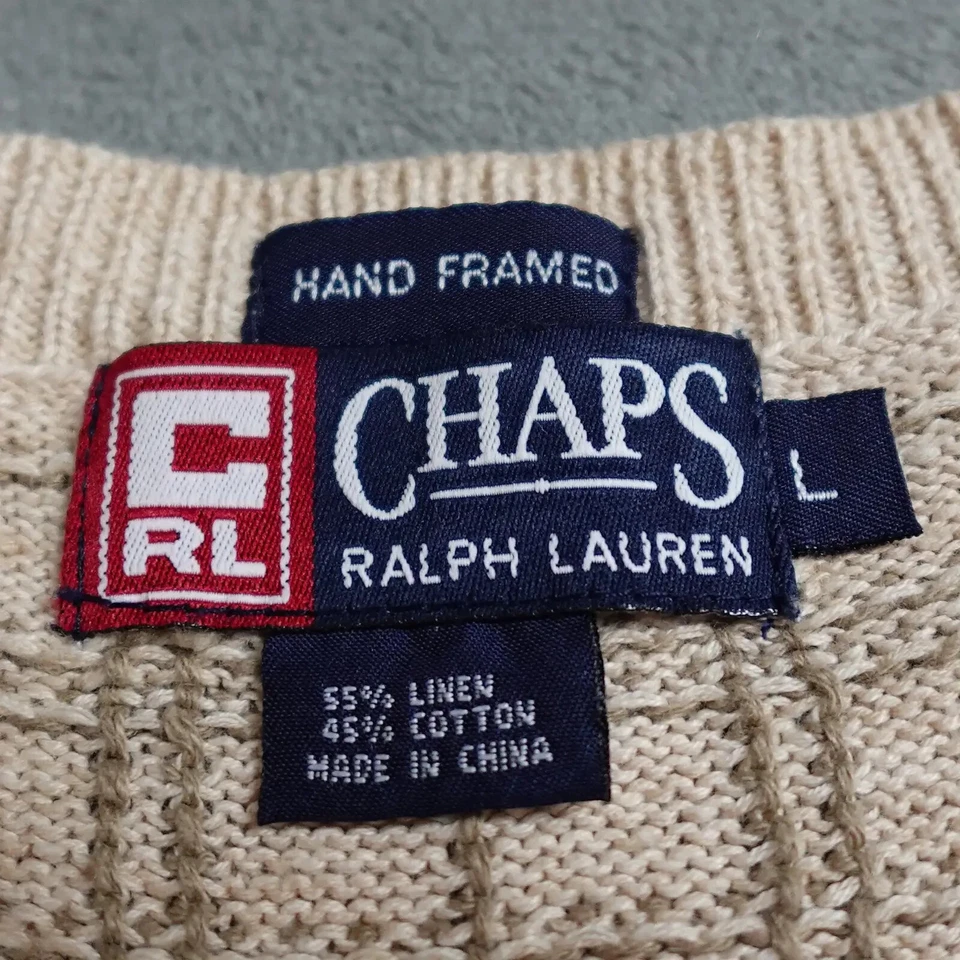 Chaps Ralph Lauren Sweater Vest Men's Large Beige Check V Neck Pullover Casual - Image 4 of 4